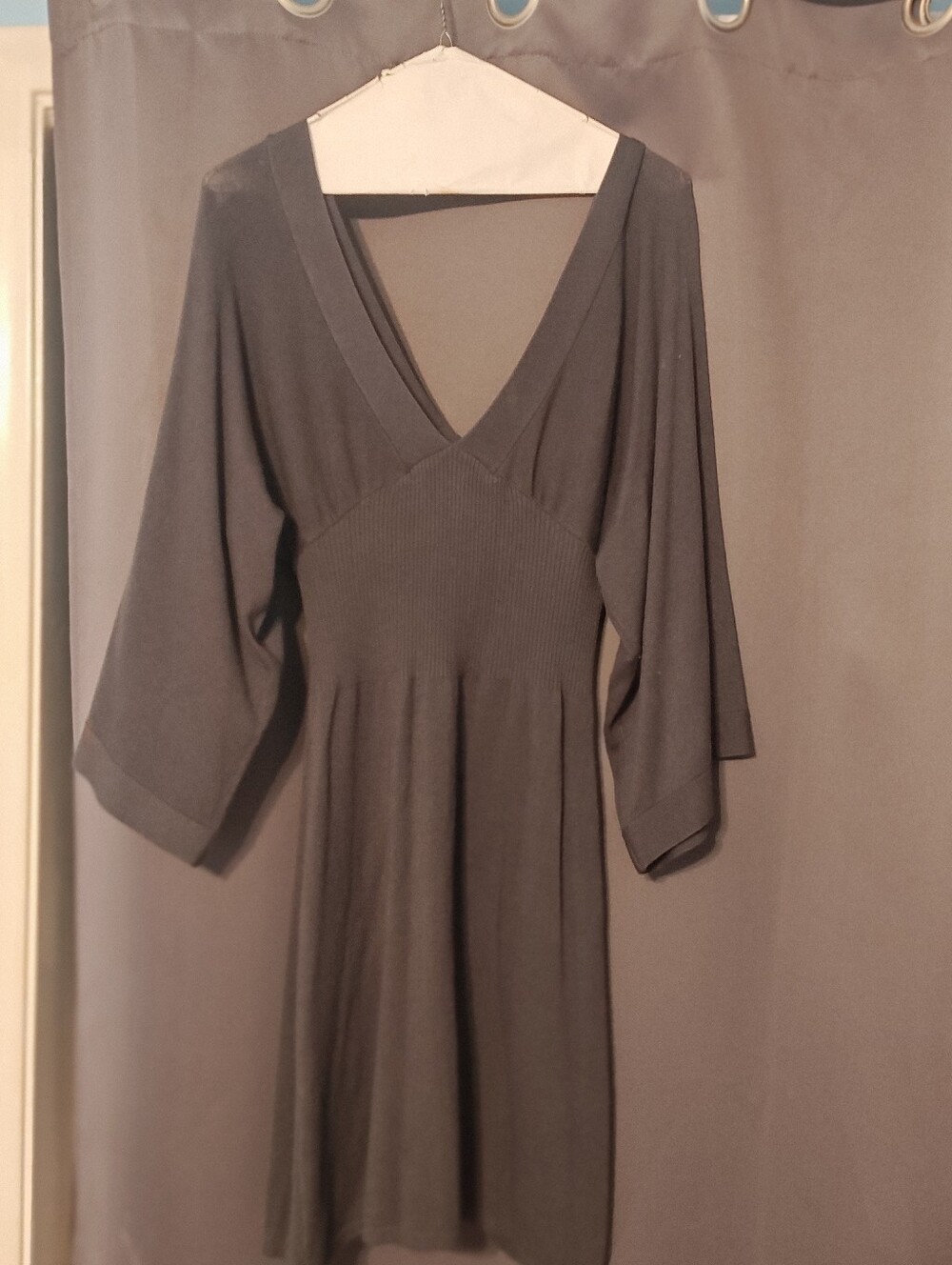 V-Neck Knit Women's Dress in Charcoal
